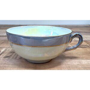 Vintage German Lusterware Porcelain Teacup With Gold Rim & Blue Handle